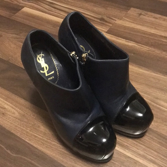 Yves Saint Lauren Blue Navy Platform Ankle Booties. - Picture 2 of 8